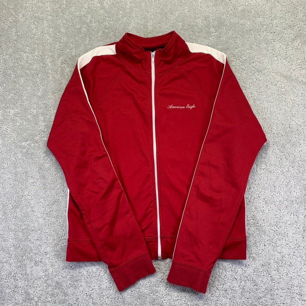 Vintage American Eagle Outfitters Womend Track Jacket Medium Red‎ Zip Up Y2k